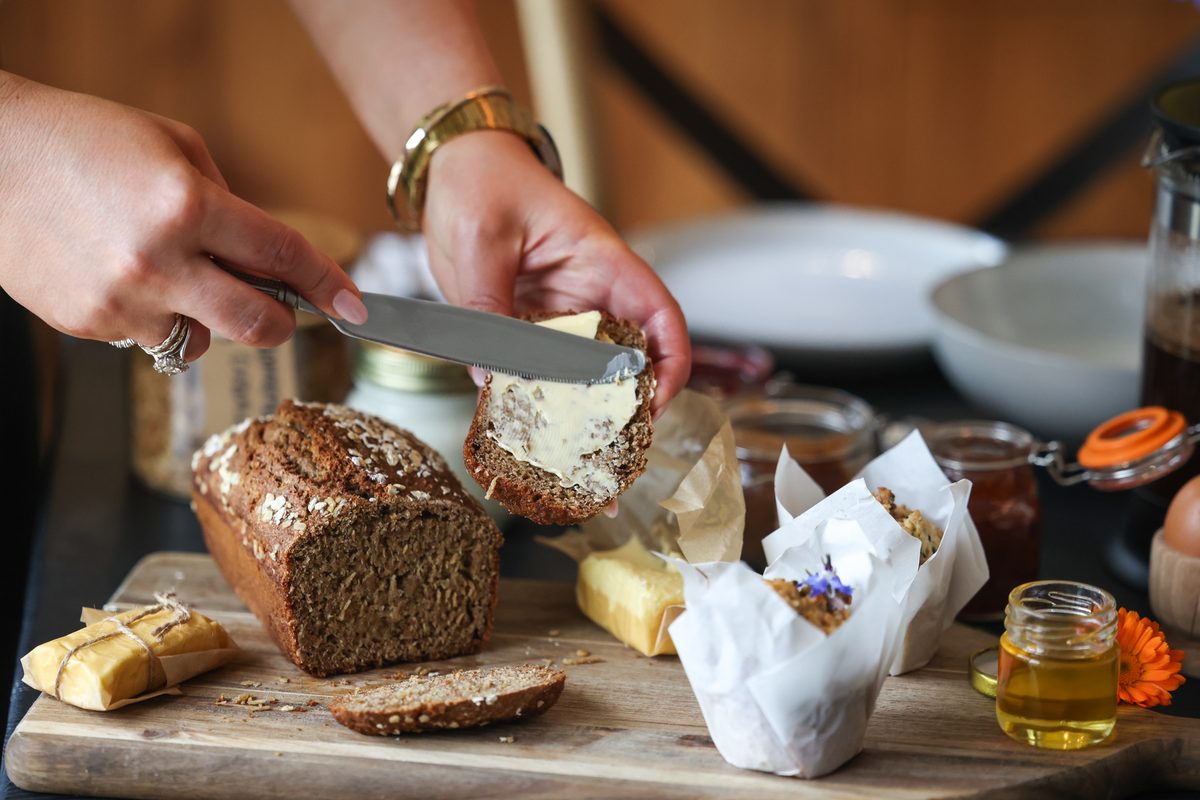 Breakfast of soda bread, honey and pastries at The Deerstone.