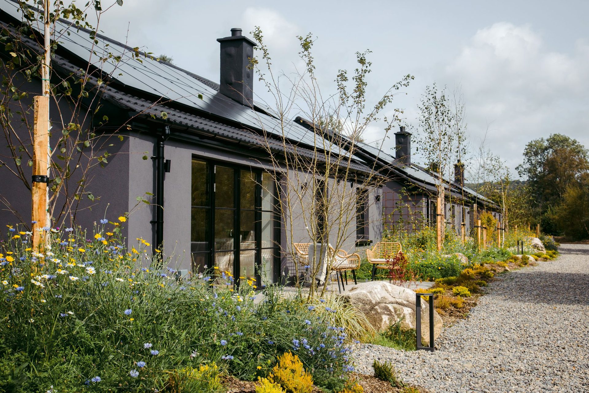 Solar panels on the Luxury Eco Cottage roofs at The Deerstone, Glendalough.